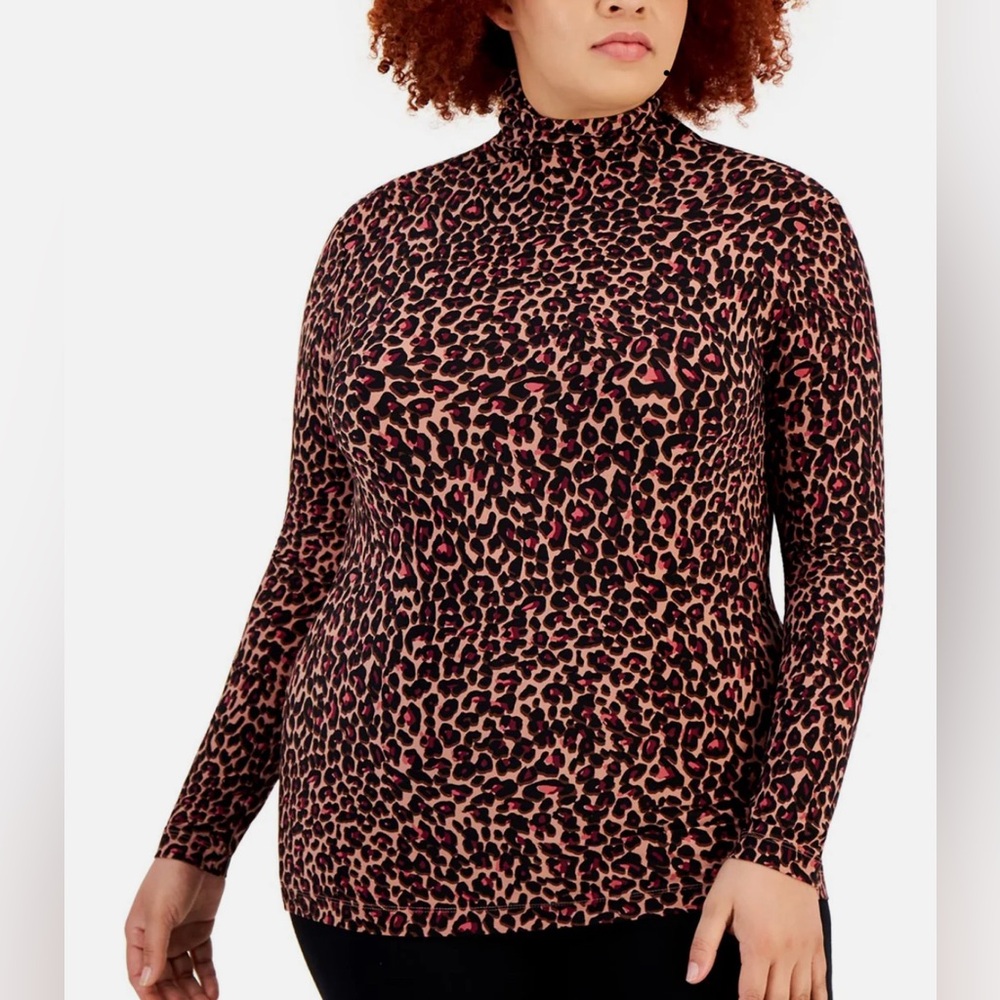 Anne Klein XL(16/18)Seamless Turtle poly/spandex, mono pink/black leopard NWT